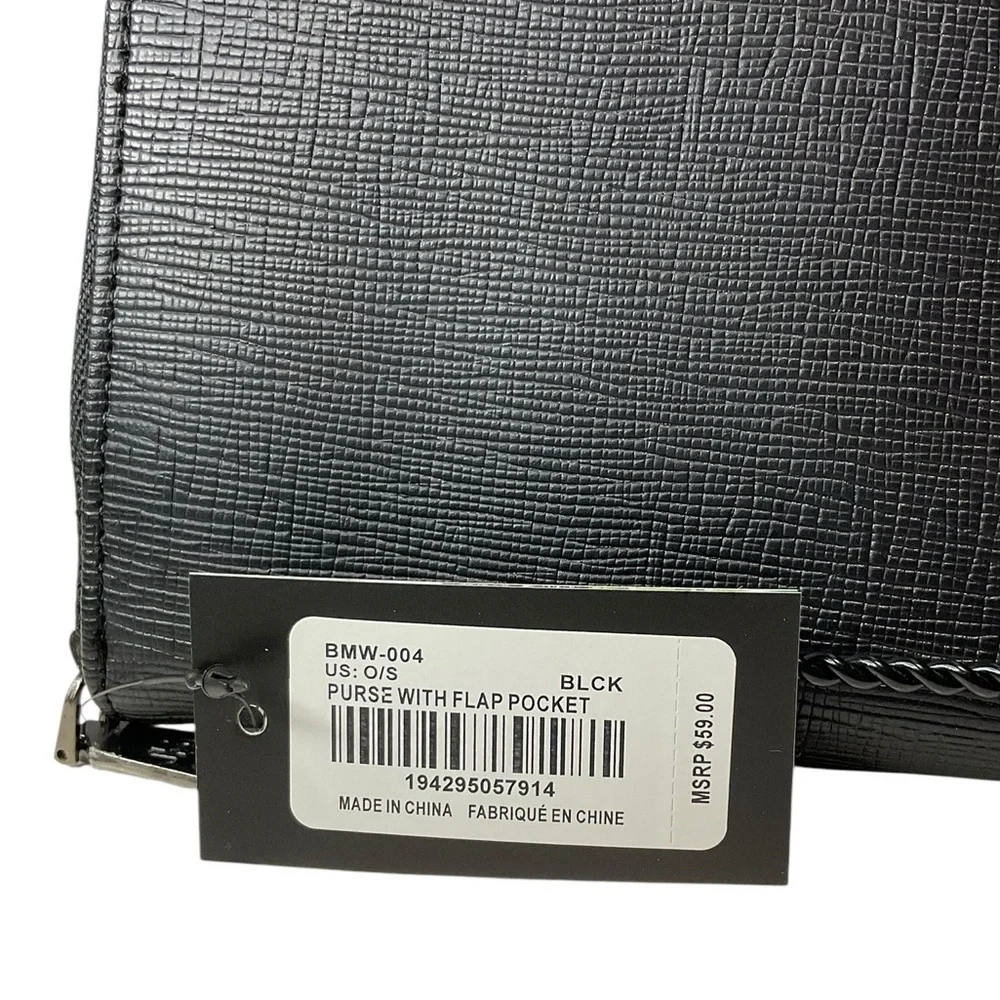 Badgley Mischka Black Textured Vegan Leather Wallet with Flap Pocket - Picture 3 of 6
